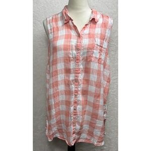 Isaac Mizrahi‎ Linen Sleeveless Button Down Top Plaid Beach Resort Vaca Shirt XL